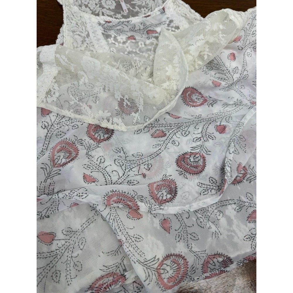 Free People Tank Top Womens Medium White‎ Lace Sheer Floral High Neck Boho Cami - Picture 5 of 7